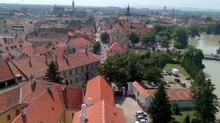Győr belváros szombaton, madártávlatból (Győr, árvíz, légi felvétel, )