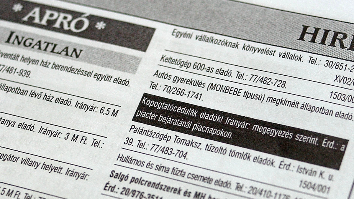 apróhirdetési újság MTI Fotó: Ujvári Sándor