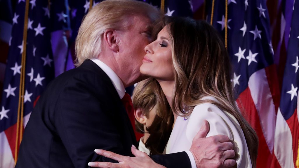 NEW YORK, NY - NOVEMBER 09: Republican president-elect Donald Trump embraces his wife Melania Trump during his election night event at the New York Hilton Midtown in the early morning hours of November 9, 2016 in New York City. Donald Trump defeated Democratic presidential nominee Hillary Clinton to become the 45th president of the United States. (Photo by Chip Somodevilla/Getty Images)