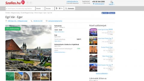 A Szállás.hu programajánló felülete