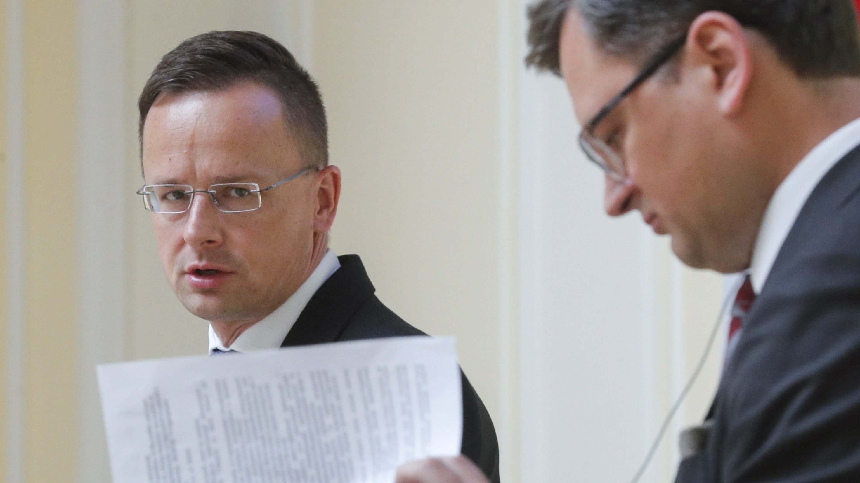 Szijjártó Péter Dmitro Kuleba ukrán külügyminiszter sajtótájékoztatója Kijevben június 25-én.