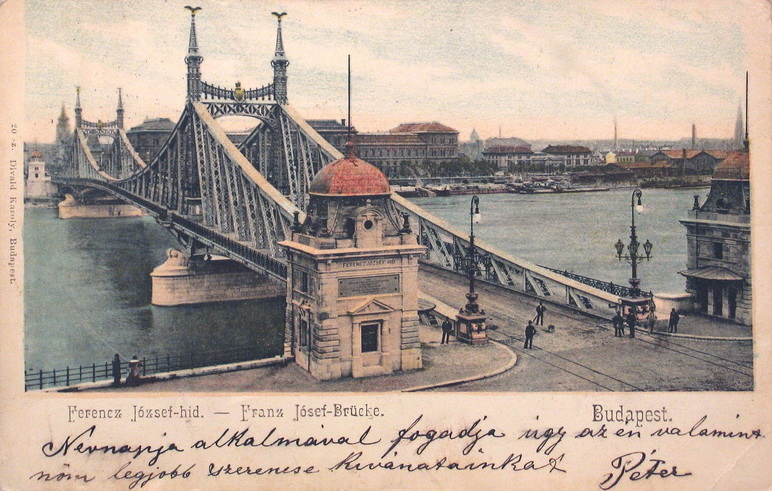 A Szabadság (egykor Ferenc József) híd képe egy századfordulós képeslapon.