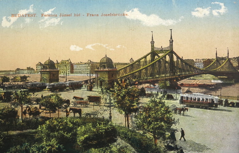 A Szabadság (egykor Ferenc József) híd képe egy századfordulós képeslapon.