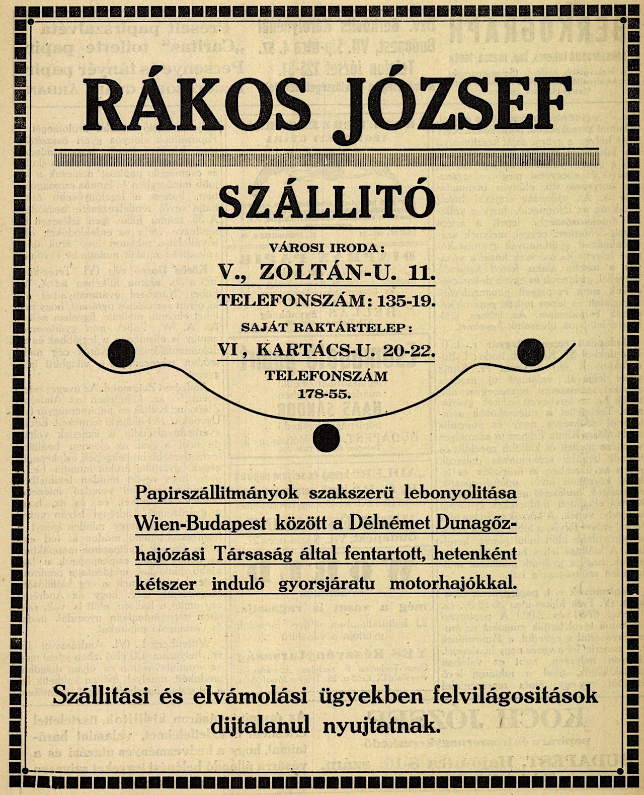 Rákos József hirdetése a Papír-Szaklap 1924. május 31-i számában.