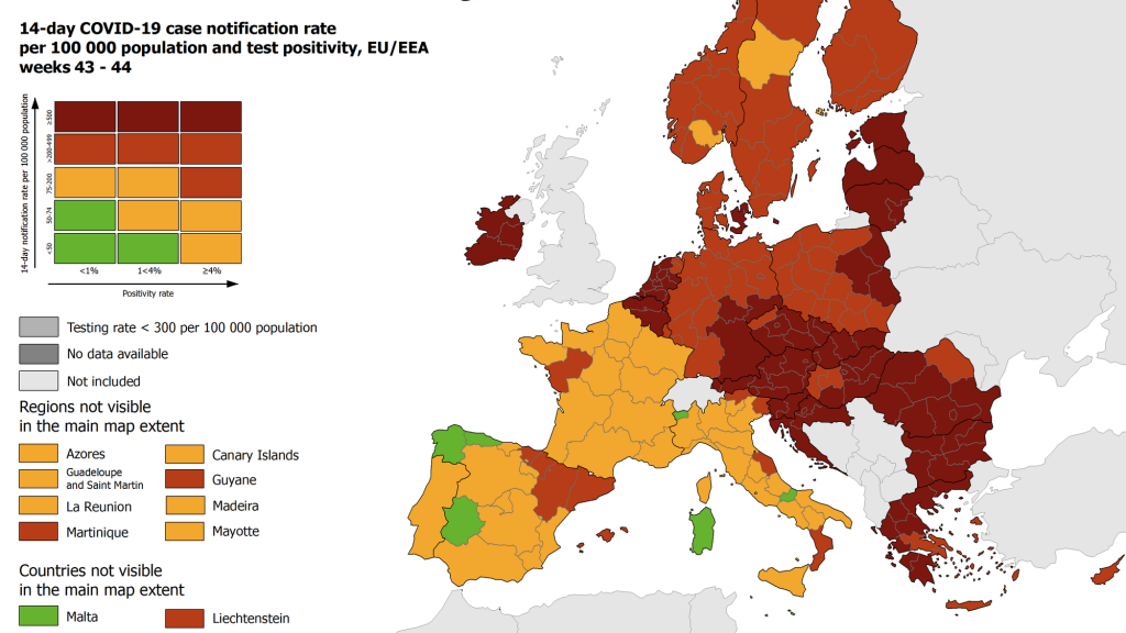 Rosszul fest Magyarország az európai járványügyi térképeken