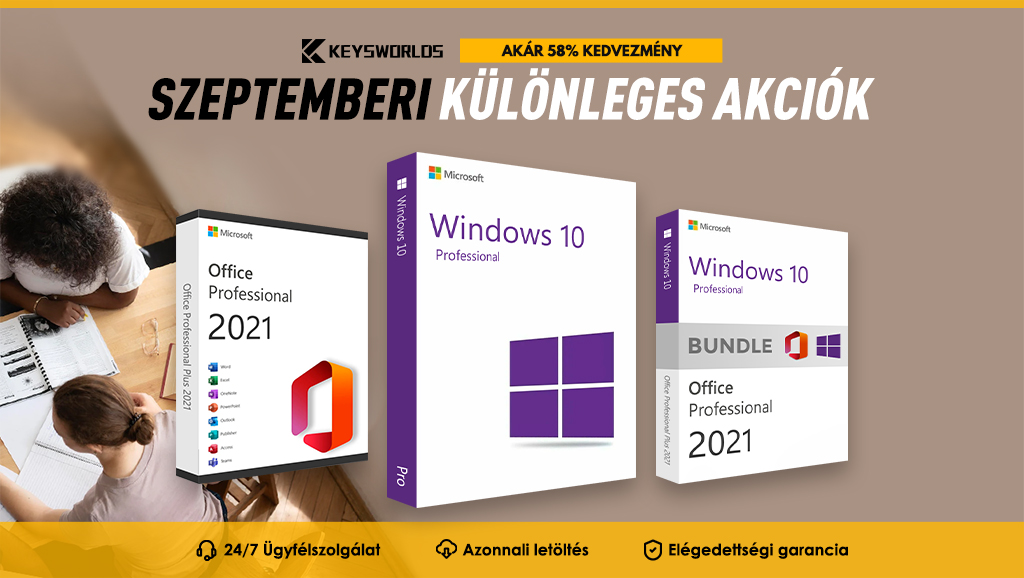 A legolcsóbb eredeti Windows és Office 3250 forinttól a Keysworlds szeptemberi akciójában!