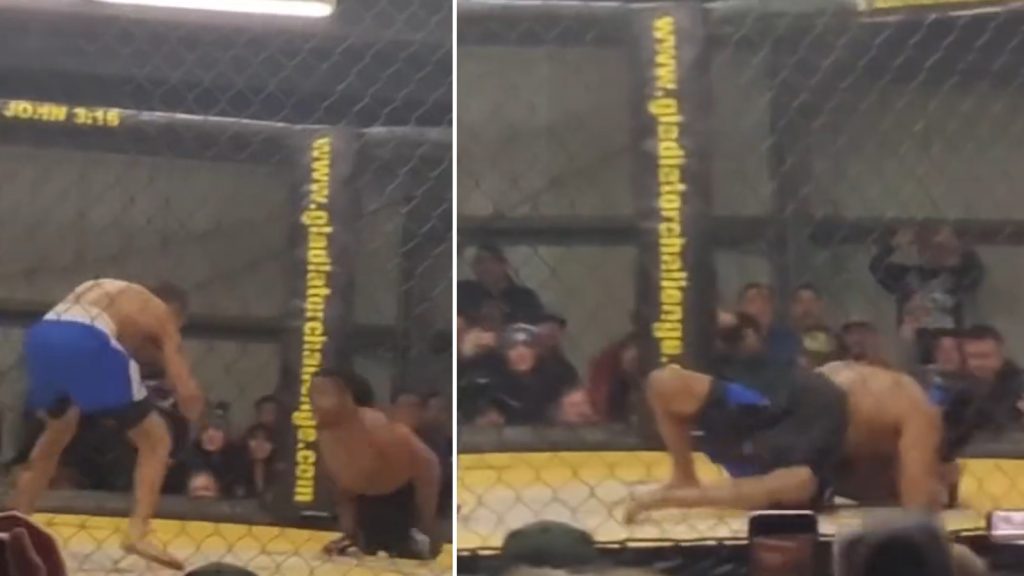 Videón, ahogy a láb nélküli MMA-harcos földre viszi ép testű ellenfelét az első hivatalos bunyóján