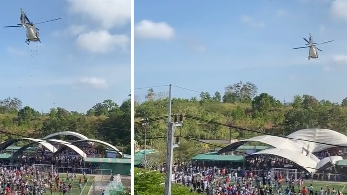 Hatalmas baleset lett a thaiföldi haditengerészet helikopteres gyereknapi cukorszórásából – videó