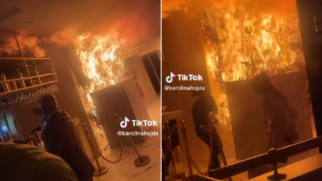 Videón, ahogy rémülten menekülnek a vendégek egy lángoló étteremből