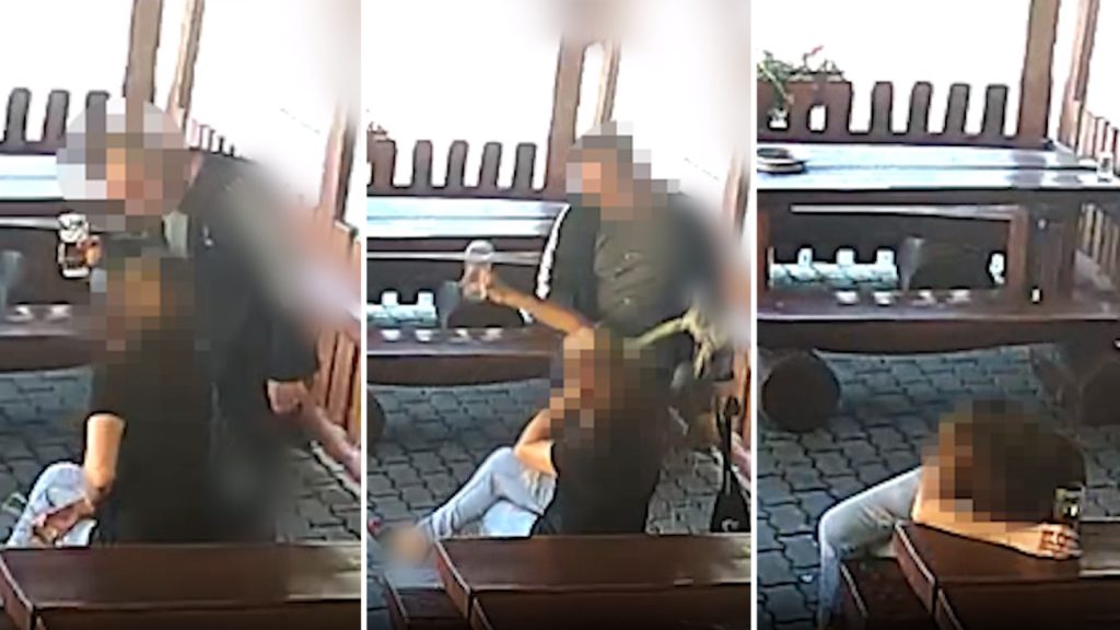 Videón, ahogy összetöri párja arcán a söröspoharat a vendéglátóhelyen balhézó férfi