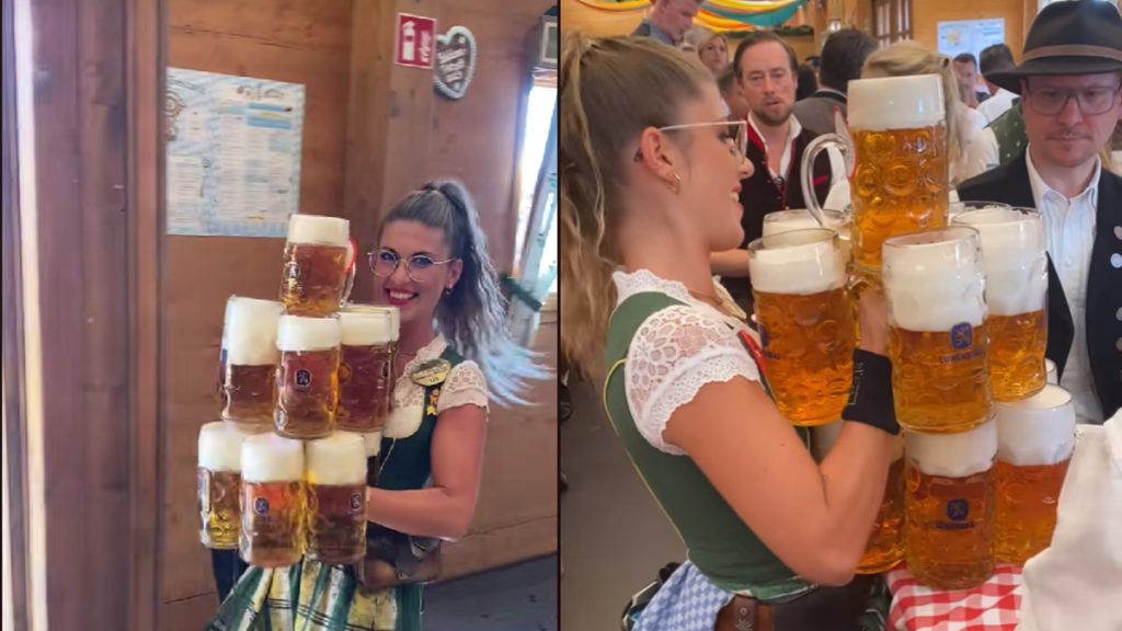 Ennyi korsó sört nem is lehet megemelni, mint amennyit ez a nő visz az asztalokhoz az Oktoberfesten