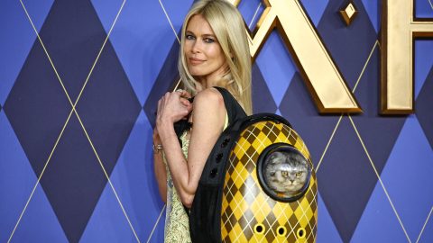 Claudia Schiffer hátizsákban vitte magával a macskáját az Argylle: A szuperkém premiervetítésére