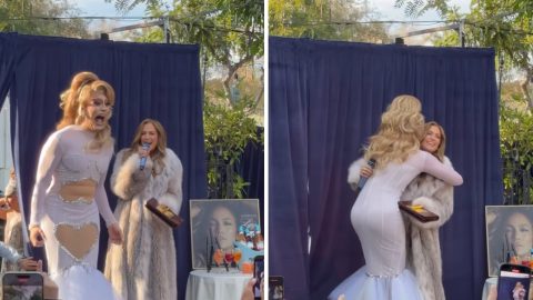 Jennifer Lopez előadás közben lepett meg egy drag queent, aki az ő szerepében lépett fel – videó