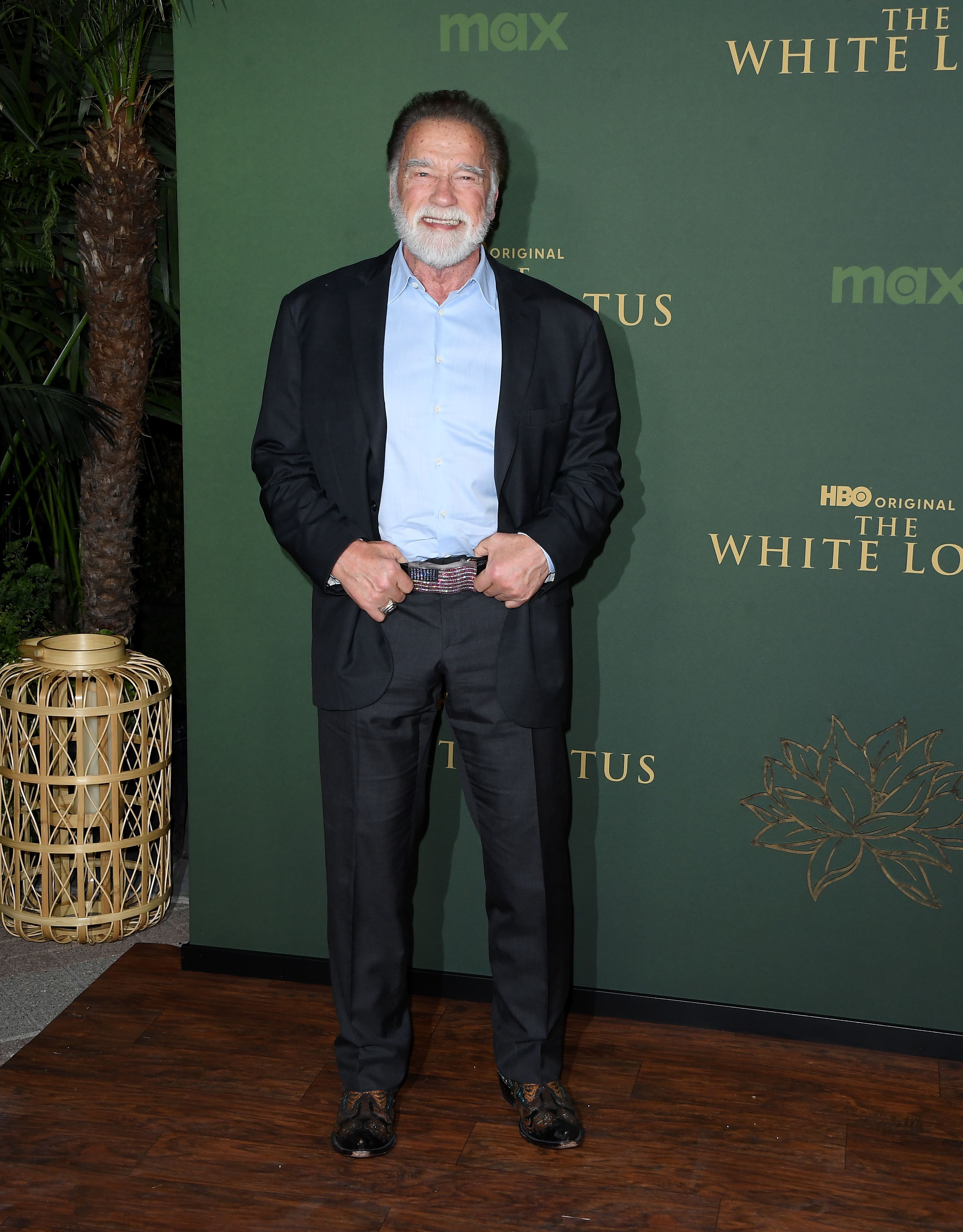 Arnold Schwarzenegger hófehér szakállal vörös szőnyegezett a fiával 2