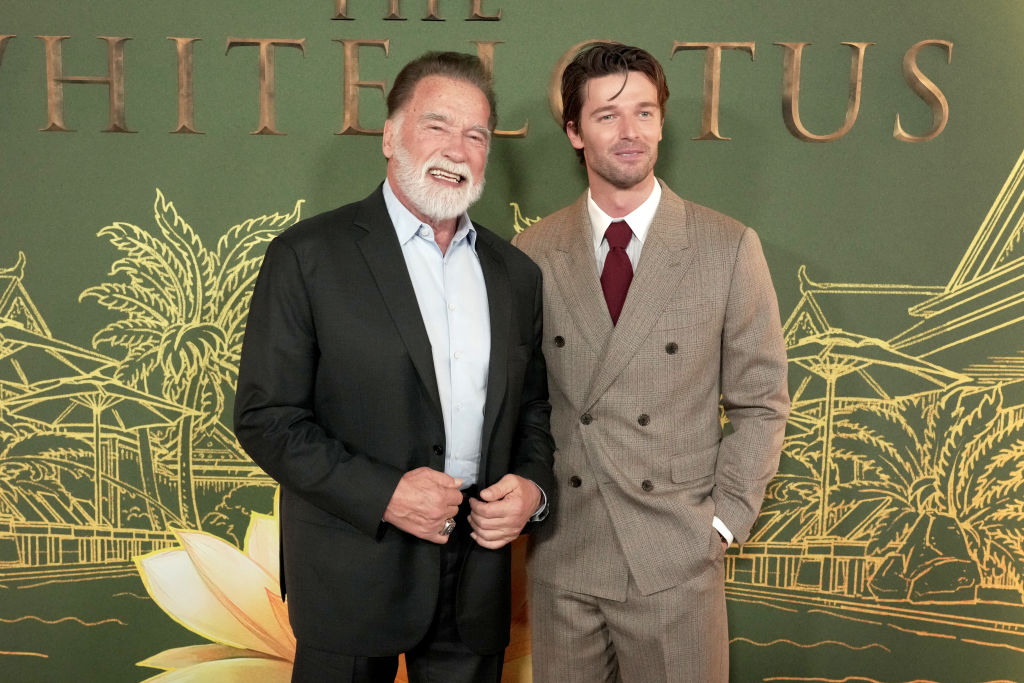 Arnold Schwarzenegger hófehér szakállal vörös szőnyegezett a fiával 3