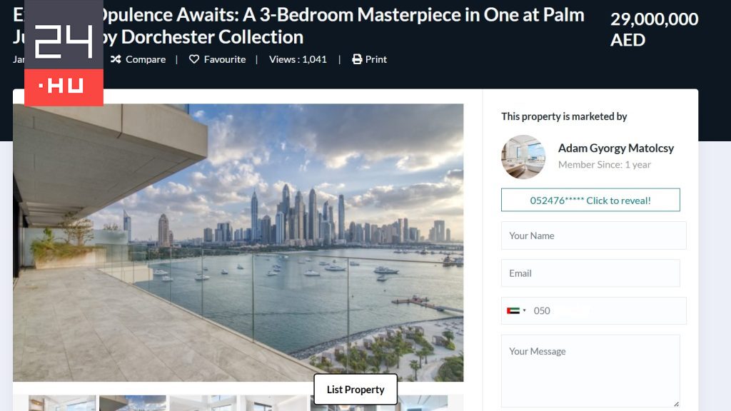 Hadházy: Matolcsy Ádám 2,9 milliárd forintért árulja dubaji luxuslakását