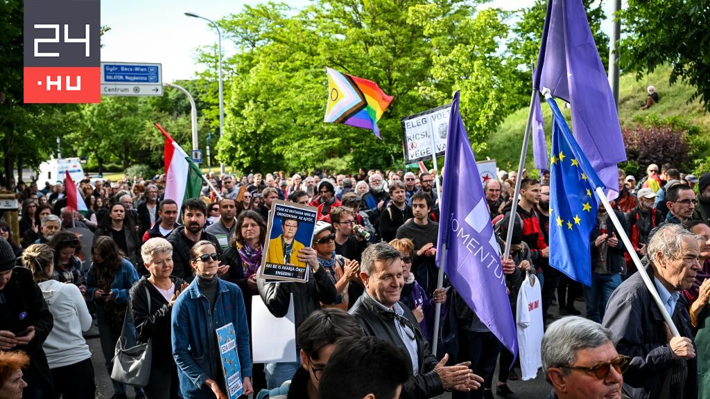 A Szuverenitásvédelmi Hivatal előtt tüntetett a Momentum