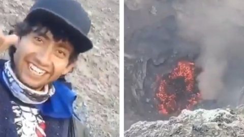 Egy aktív tűzhányó kürtőjéhez másztak az életüket kockáztató turisták
