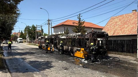 Akkora lánggal égett a Volán Volvo-csuklósa, hogy a megálló és a távvezetékek is megsérültek