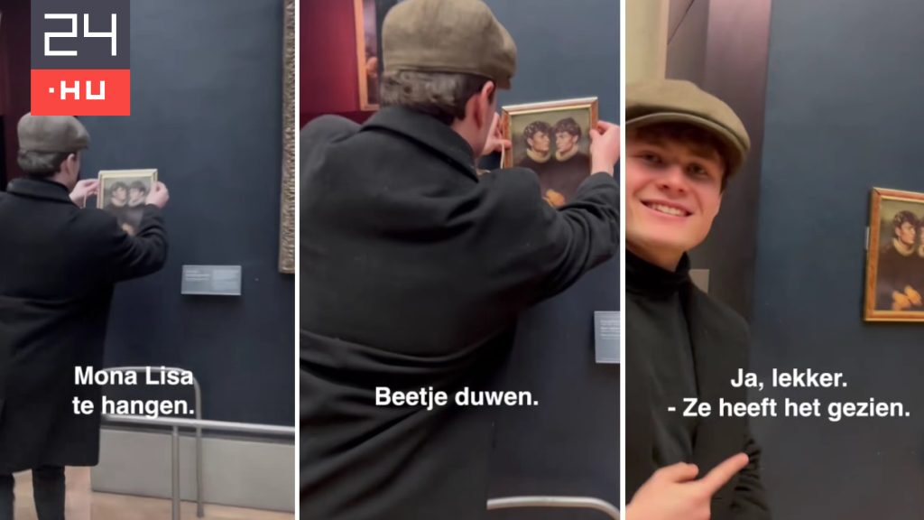 A Louvre biztonsági rendszerét kijátszva a Mona Lisa mellé rakták a portréjukat – videón a belga tréfamesterek akciója