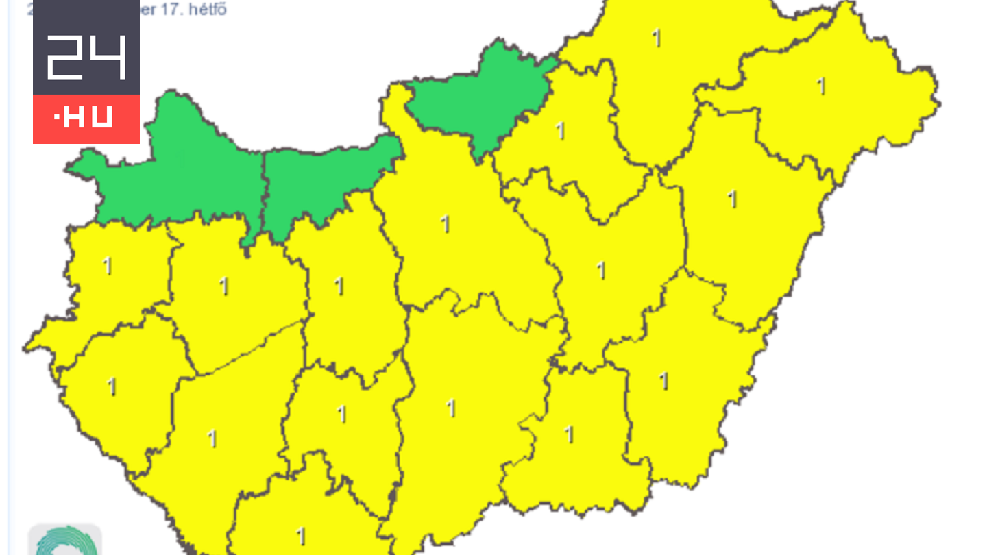 Csaknem az egész országra riasztást adtak ki, jégeső is előfordulhat