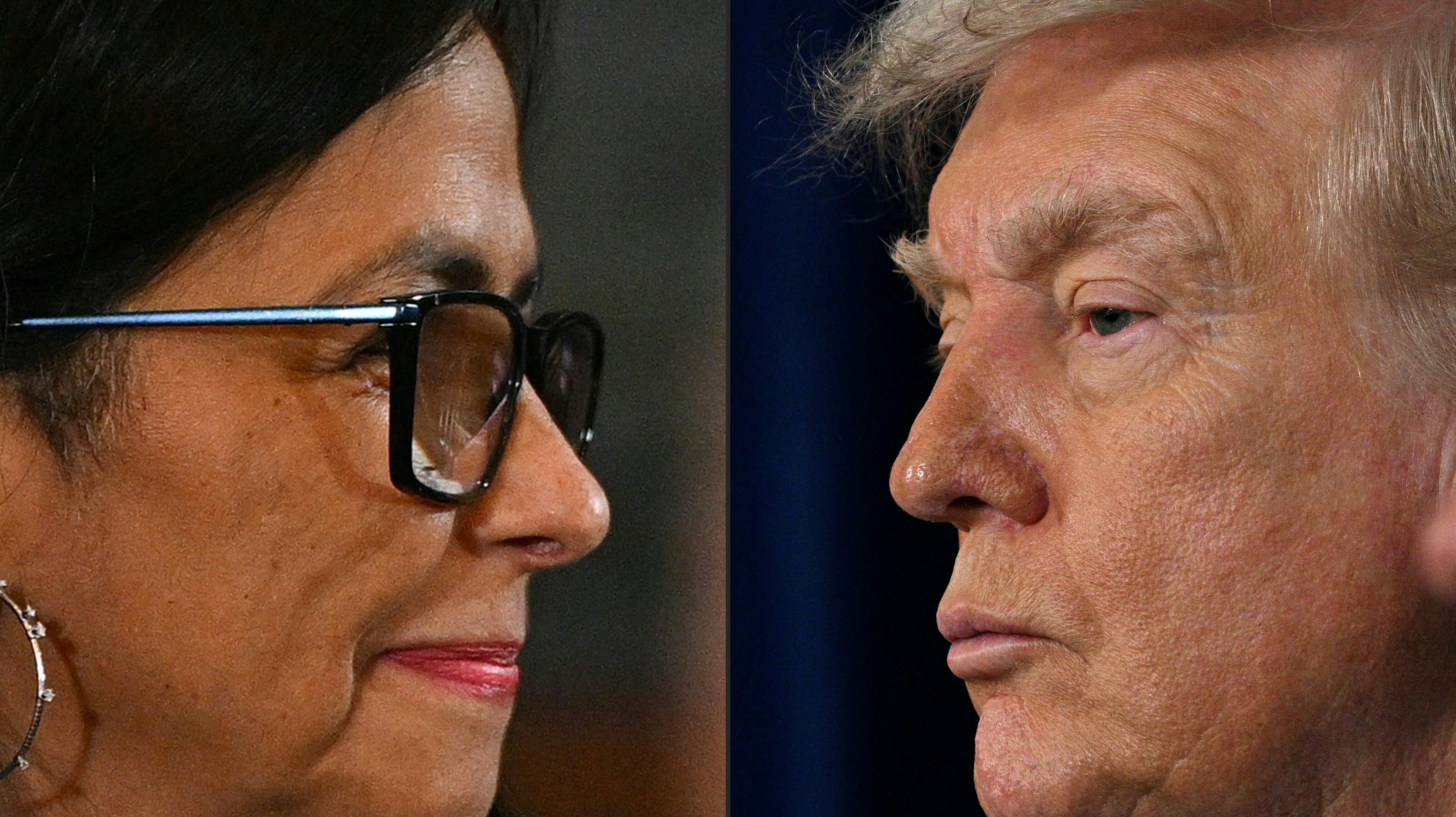 Delcy Rodríguez és Donald Trump.