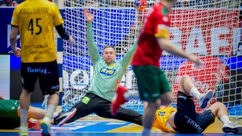 Andreas Palicka a 2025-ös világbajnokságon lejátszott Svédország-Portugália mérkőzésen.