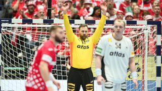 Andreas Wolff, a német kézilabda-válogatott kapusa a horvátok elleni Európa-bajnoki elődöntőben.