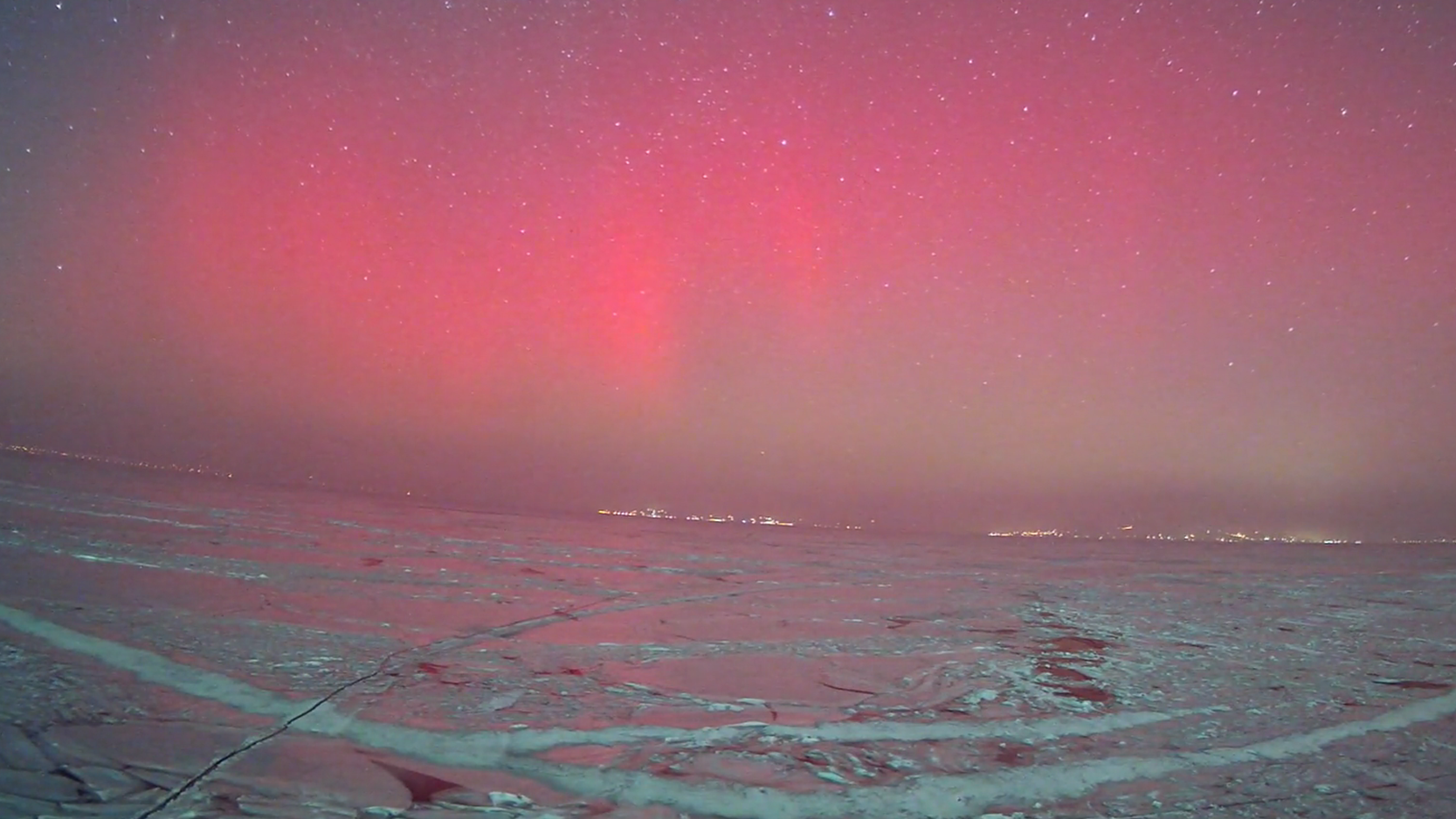balaton, sarki fény, aurora borealis, videó, jég