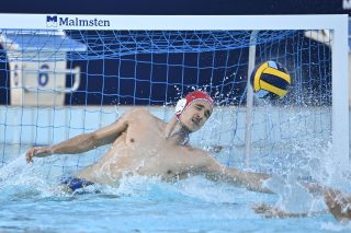 Gzira, 2025. május 30. Milan Glusac, a Novi Beograd kapusa a férfi vízilabda Bajnokok Ligája elődöntőjében játszott Novi Beograd - Barceloneta mérkőzésen a máltai Gzirában 2025. május 30-án. MTI/Bodnár Boglárka