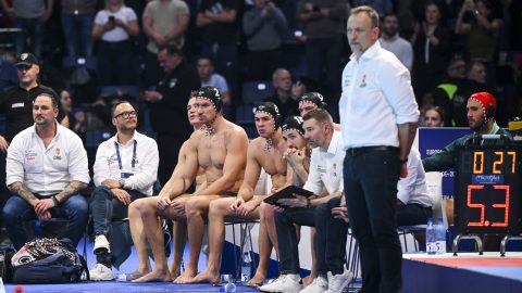 A magyar kispad a belgrádi férfi vízilabda Európa-bajnokság döntõjében játszott Szerbia - Magyarország mérkõzésen.