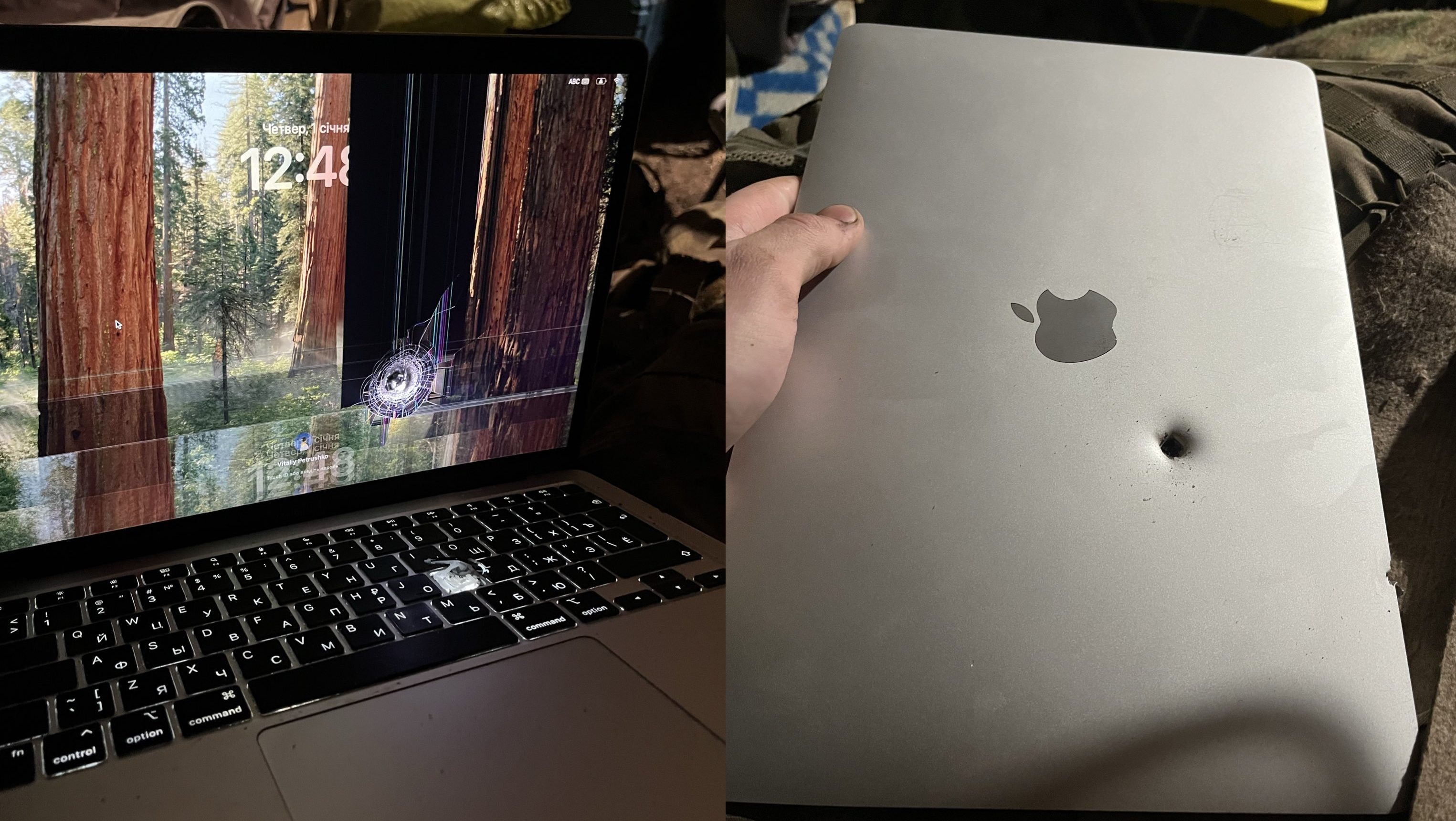 apple macbook, orosz-ukrán háború front, lövés, találat.