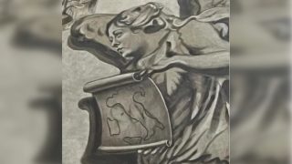 Geirgia Meloni, Olaszország miniszterelnöke angyalként egy római templom freskóján.