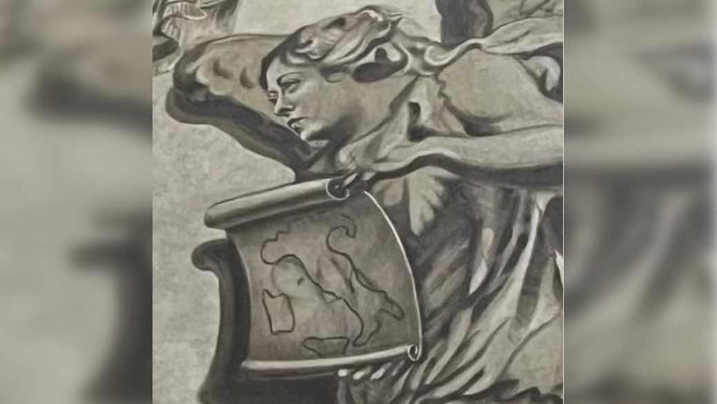 Geirgia Meloni, Olaszország miniszterelnöke angyalként egy római templom freskóján.