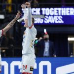 Kristjan Kristjansson (balra) és Ymir Gislason a 2023-as világbajnokságon.