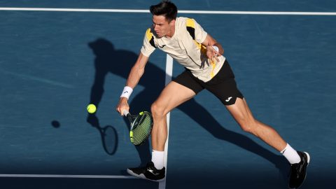 Marozsán Fábián a Gael Monfils elleni mérkőzésen Aucklandben.