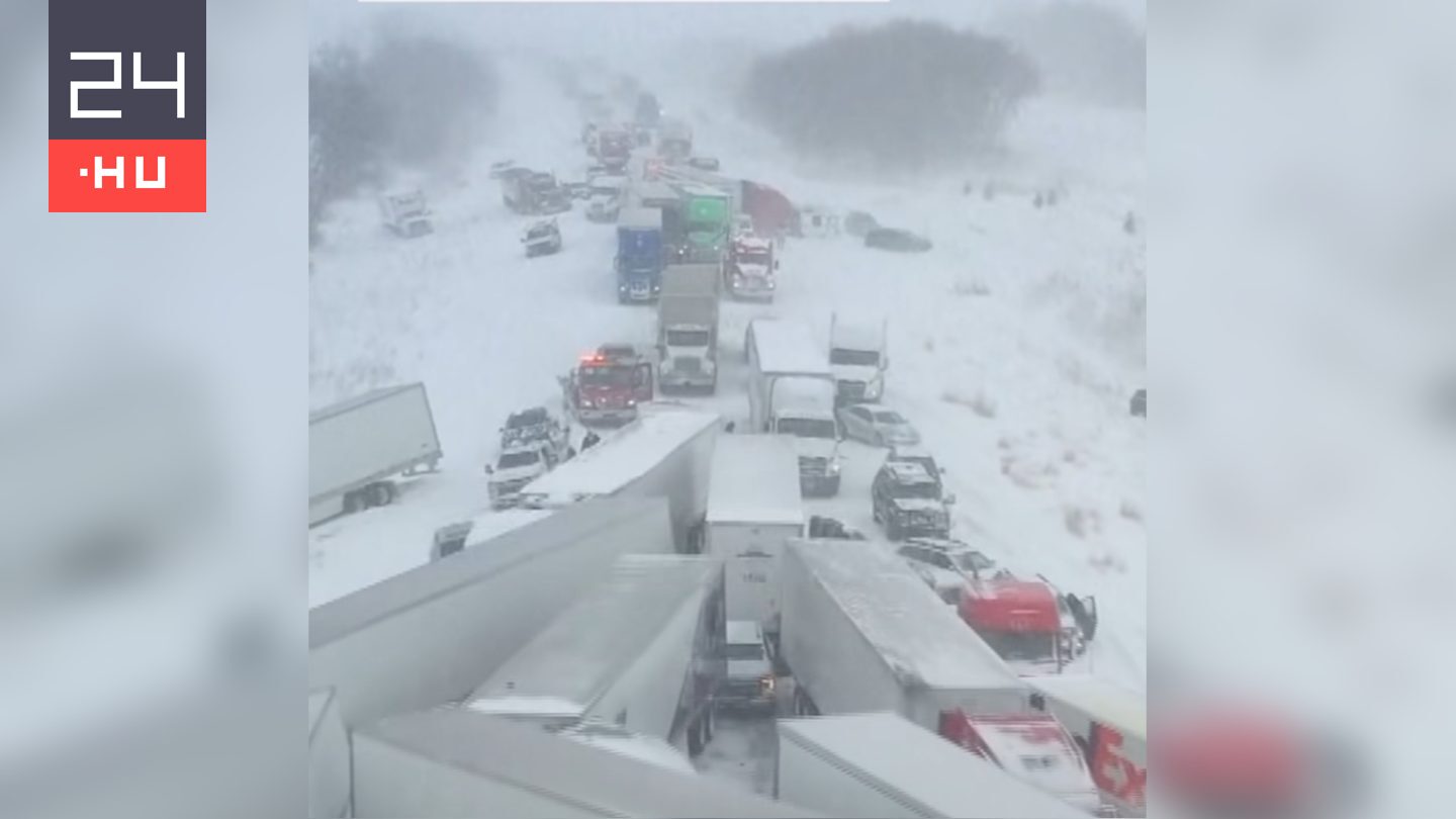 Több mint száz autó ütközött össze a hóviharban – drónvideó készült a helyszínen