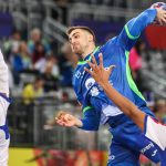 Nejc Cehte, a szlovén kézilabda-válogatott játékosa a 2025-ös világbajnokságon.