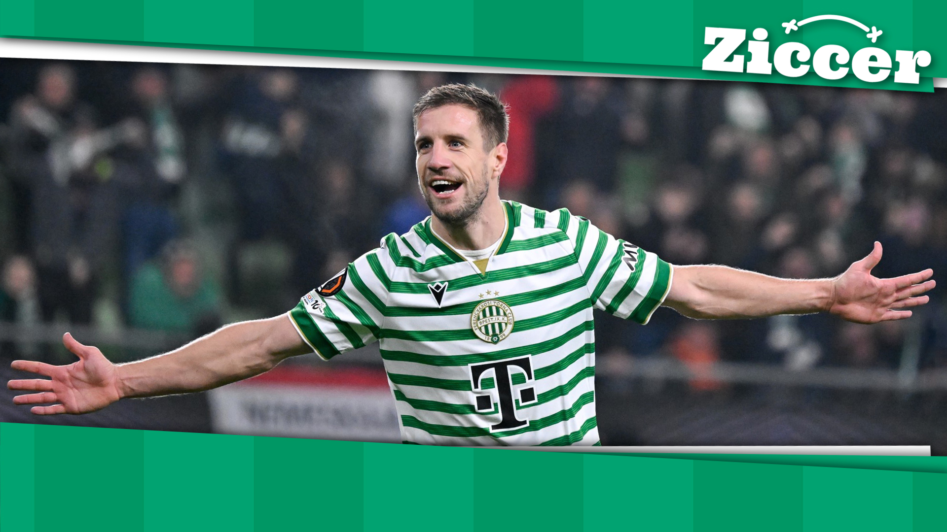 A gólszerző Varga Barnabás, a Ferencváros játékosa a labdarúgó Európa-liga alapszakaszának 6. fordulójában játszott Ferencvárosi TC - Glasgow Rangers mérkőzésen a Groupama Arénában 2025. december 11-én.