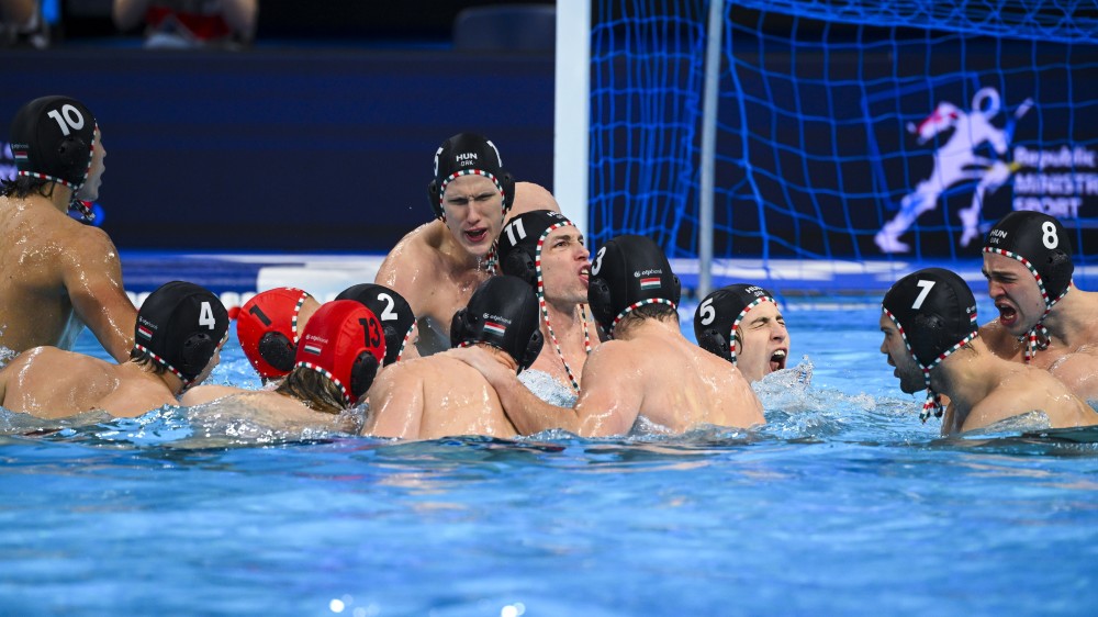 Magyarország - Spanyolország mérkőzés a belgárdi vízilabda Európa-bajnokságon. A magyar csapat ötméteresekkel nyert és jutott elődöntőbe.