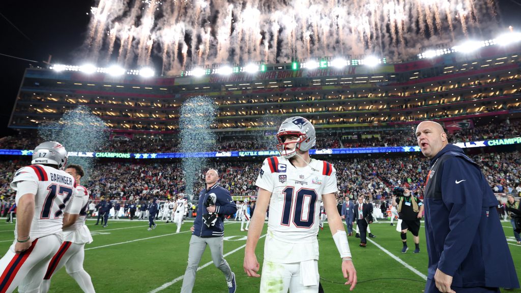Drake Maye a New England Patriots Super Bowl-veresége után.