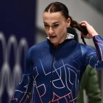 Britain's Adele Nicoll reacts after competing in the bobsleigh women's monobob heat 4 at Cortina Sliding Centre during the Milano Cortina 2026 Winter Olympic Games in Cortina d'Ampezzo on February 16, 2026.