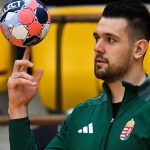 Felcsút, 2025. október 28. Bánhidi Bence, a válogatott tagja a magyar férfi kézilabda-válogatott edzésén a felcsúti Pancho Arénában 2025. október 28-án. A csapat Ausztria elleni játszik barátságos mérkőzést Bécsben november 1-jén. MTI/Illyés Tibor