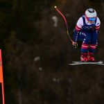US' Breezy Johnson competes in the downhill run of the women's team combined event during the Milano Cortina 2026 Winter Olympic Games at the Tofane Alpine Skiing Centre in Cortina d’Ampezzo on February 10, 2026.
