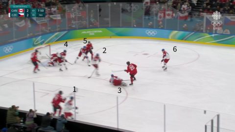 A képen be is jelölték, hogy túl sok cseh játékos volt egyszerre a jégen a Kanada elleni negyeddönőn a téli olimpián.