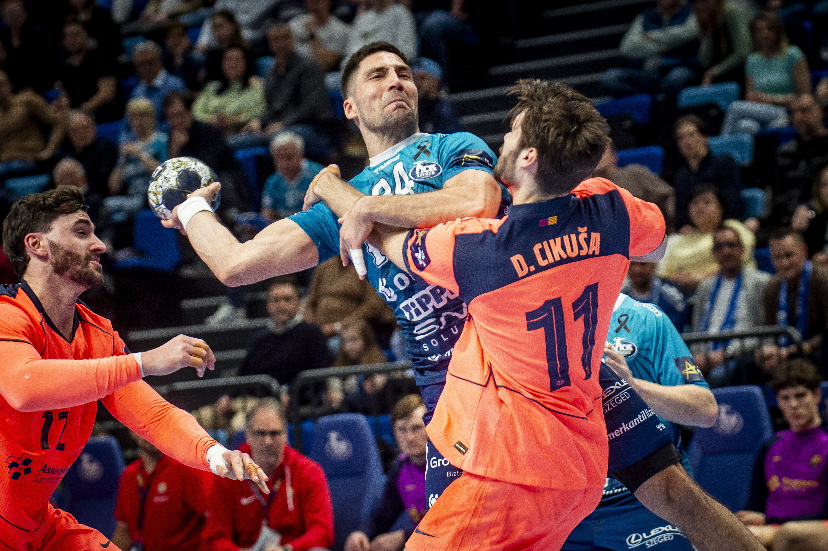 Lazar Kukic, a Szeged (k), valamint Emil Nielsen (b) és Djordje Cikusa Jelicic.