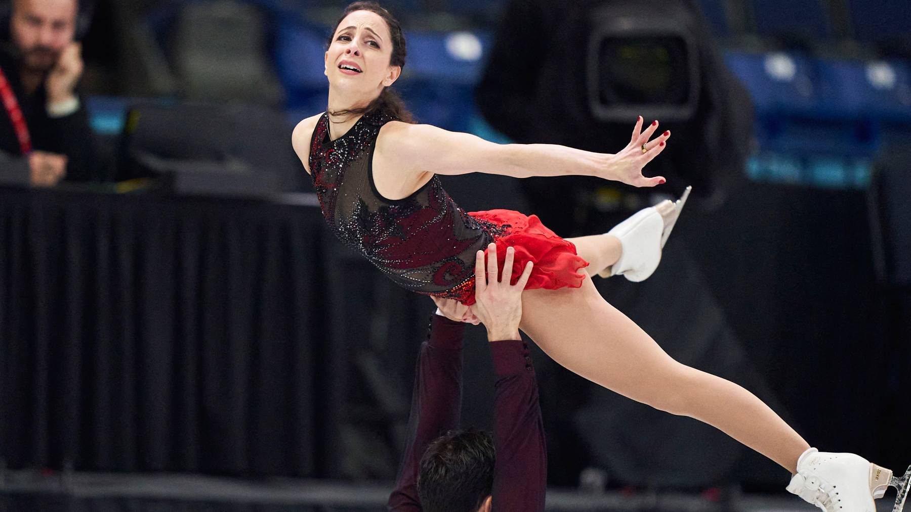 Deanna Stellato-Dudek and Maxime Deschamps of Canada skate their free program in the pairs competition during the ISU Grand Prix of Figure Skating 2025 Skate Canada International at the SaskTel Centre in Saskatoon, Saskatchewan, Canada on November 1, 2025.
