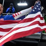 16 February 2026, Italy, Cortina D'ampezzo: Olympia, Olympic Winter Games Milan Cortina 2026, Bobsleigh, Monobob, Women, Heat 4 at Cortina Sliding Center, Elana Meyers Taylor (USA) celebrates her first place. Photo: Robert Michael/dpa (Photo by Robert Michael/picture alliance via Getty Images)