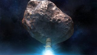 atomrakéta tart egy aszteroida felé