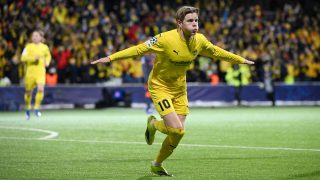 Jens Petter Hauge, a norvég Bodö/Glimt labdarúgója az Internazonale elleni mérkőzésen a Bajnokok Ligájában.